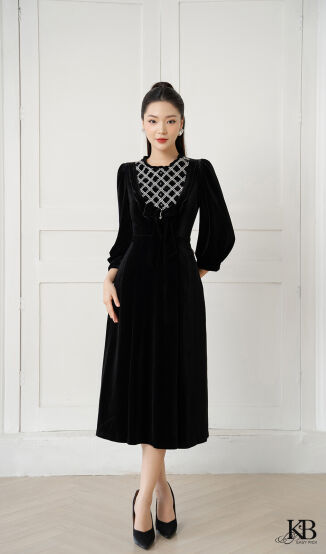 Maxi can ngực nơ trước dáng xoè