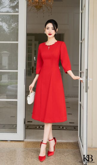 Đầm cổ tròn đính hạt
