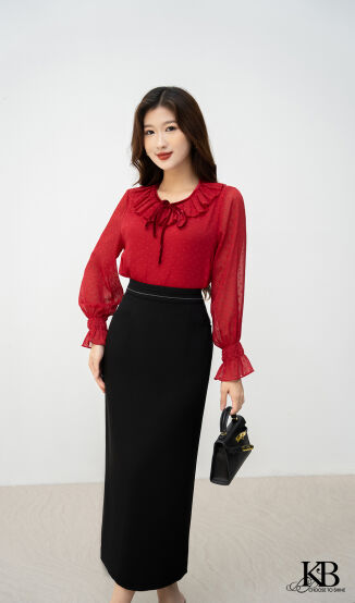 Sơ mi bèo cổ xếp ly