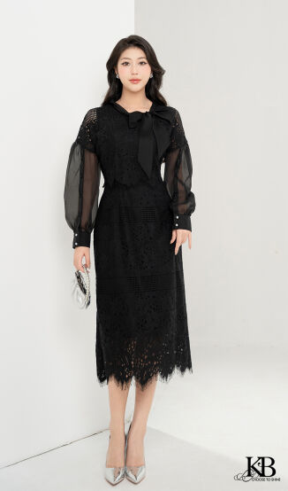 Maxi cổ dây nơ lệch