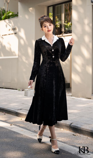 Maxi cổ 2 ve can đai dáng xoè