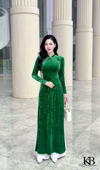 Áo daì đính hạt khuyên hở trước