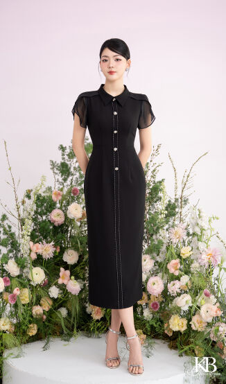 Maxi cổ bẻ tay xẻ