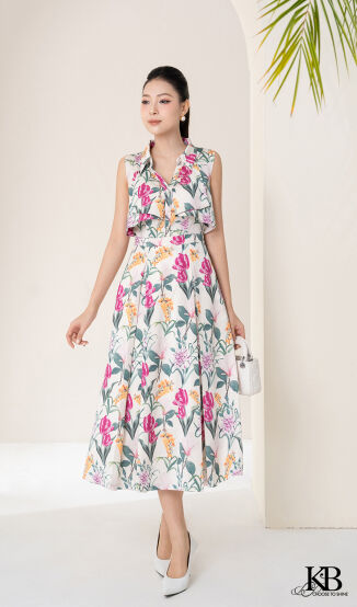 Maxi cổ bẻ v giả croptop