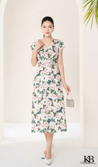 Maxi cổ v ly bụng dáng xoè