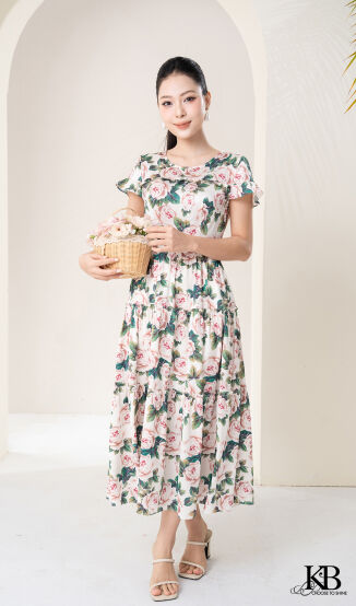 Maxi cổ tròn can tầng