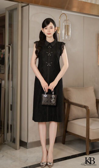 Đầm ren cổ bẻ dáng xuông
