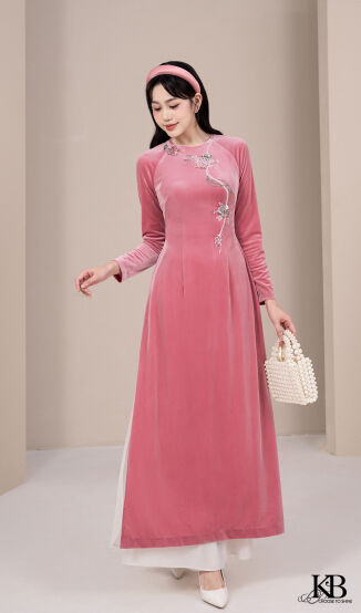 Áo dài cổ tròn đính kim sa