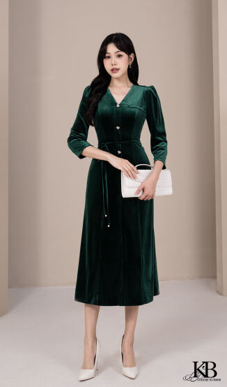 Maxi cổ v cơi túi dây nơ eo cách điệu