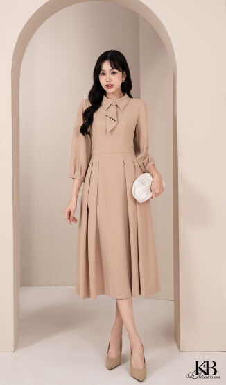 Maxi nơ cổ can đai dáng xoè