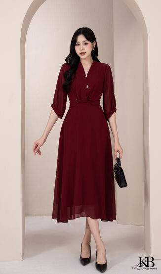 Maxi cổ v dáng xoè