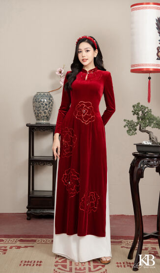 Áo dài đính hoa tơ