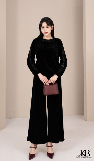 Sơ mi cổ tròn phối kim sa