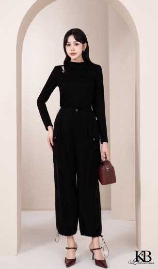 Sơ mi cổ 3f can ngực đính hạc trang trí