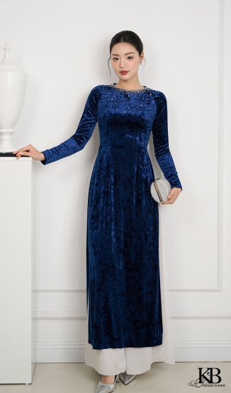 Aó dài cổ tròn đính đá