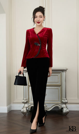 Vest cổ v nẹp can lé đính hoa