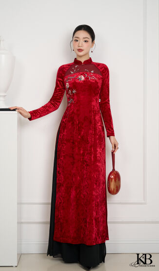 Áo dài can lưới thêu hoa