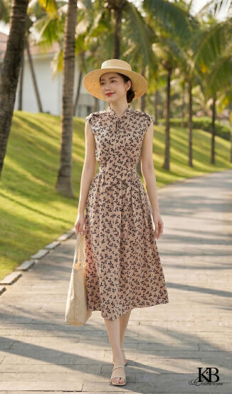 Maxi dây nơ trước đính cúc 2 bên vai