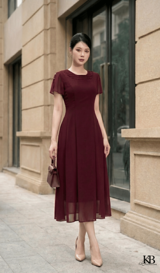 Maxi tay xẻ tay mí dọc dáng xoè