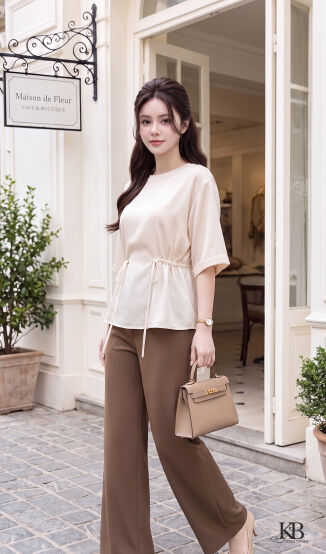 Sơ mi cổ tròn dây rút 2 bên eo